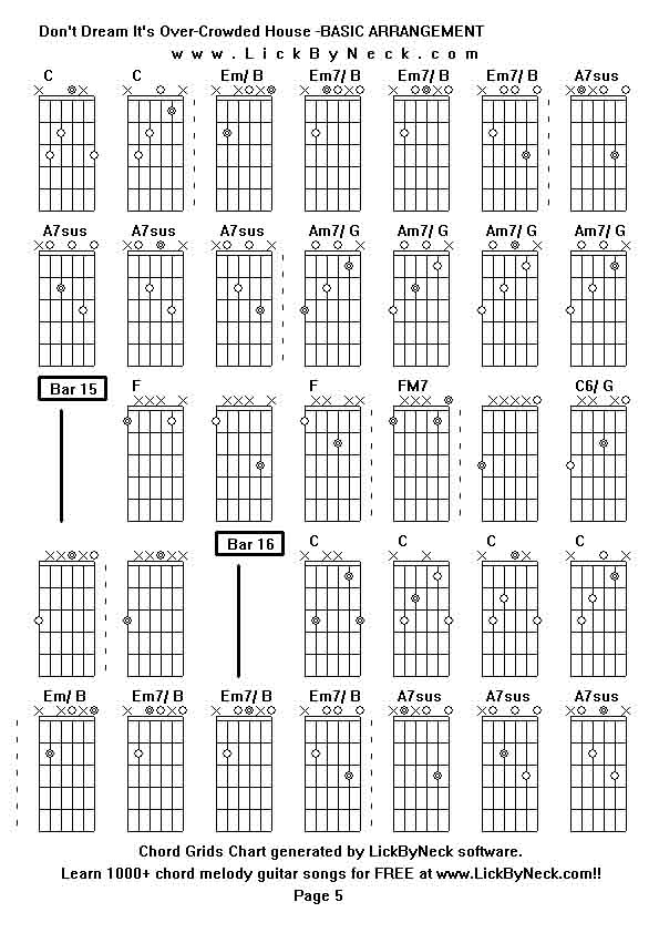 Chord Grids Chart of chord melody fingerstyle guitar song-Don't Dream It's Over-Crowded House -BASIC ARRANGEMENT,generated by LickByNeck software.